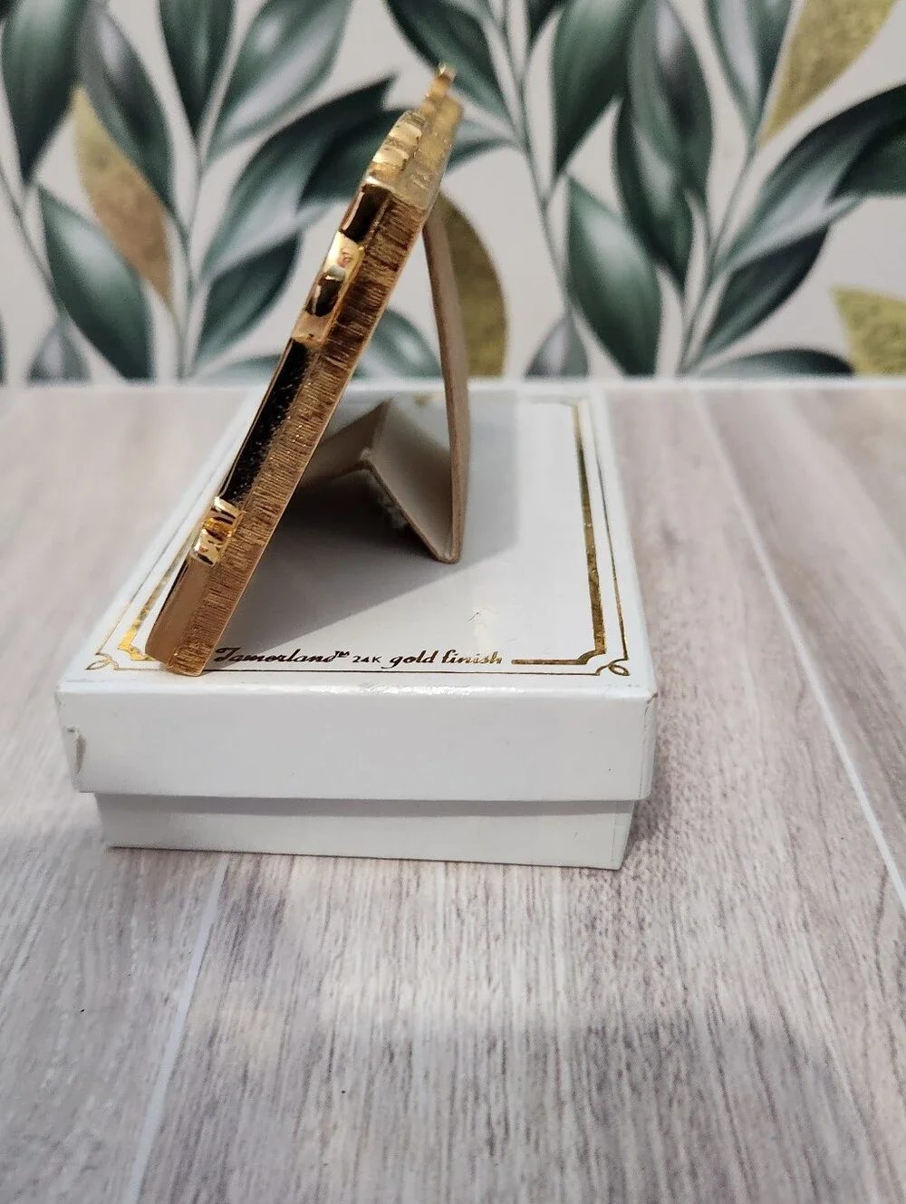 Vintage Tamerlane 24K Gold Finish Floral Enamel Double Picture Frame Boxed